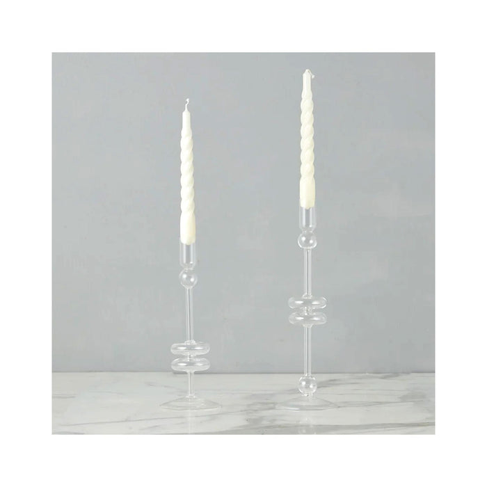 Elegant Glass Candle Holder Pairs - Medium - Clear