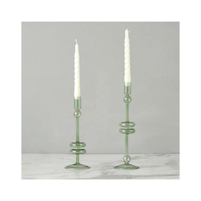 Elegant Glass Candle Holder Pairs - Medium - Sage