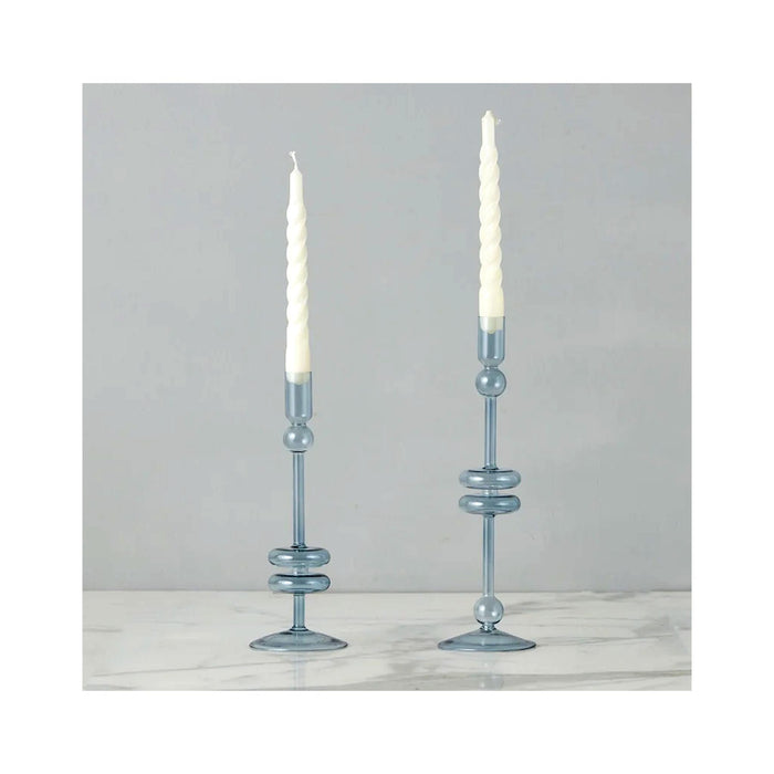 Elegant Glass Candle Holder Pairs - Medium - Denim