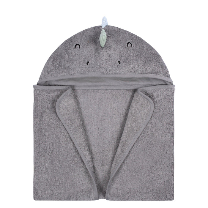 4-Piece Baby Boys Charcoal Dino Towel & Washcloths