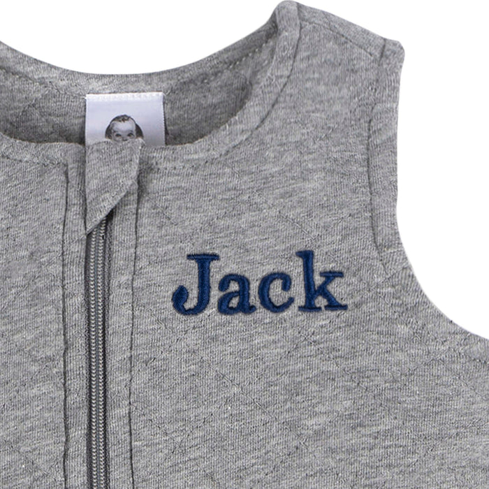 Embroidered Baby Neutral Grey Heather Quilted Jersey Wearable Blanket sleepwear Gerber®