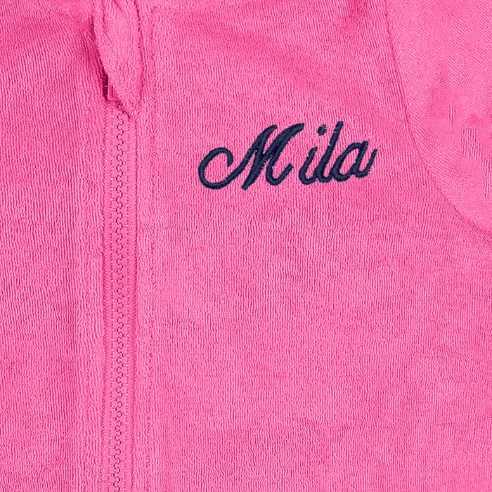 Embroidered Baby & Toddler Girls Pink Zipper Hoodie Terry Swim Coverup