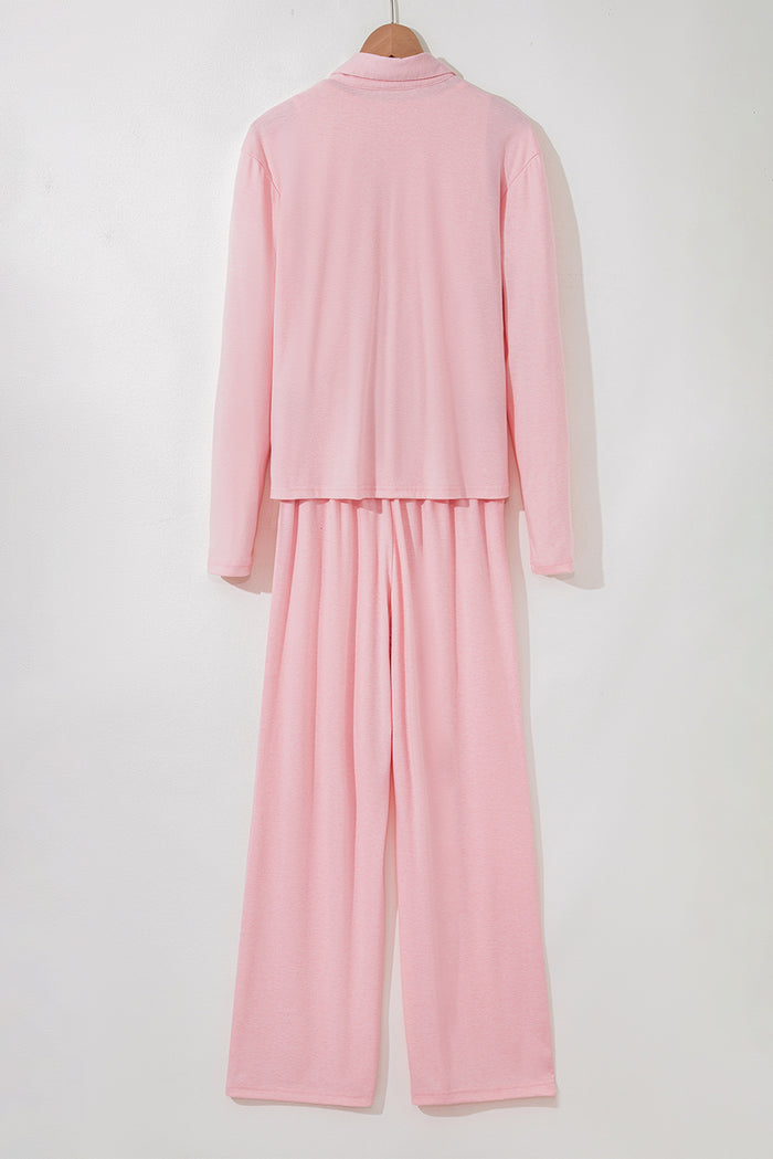 Ensemble de détente 3 pièces rose clair en maille confortable
