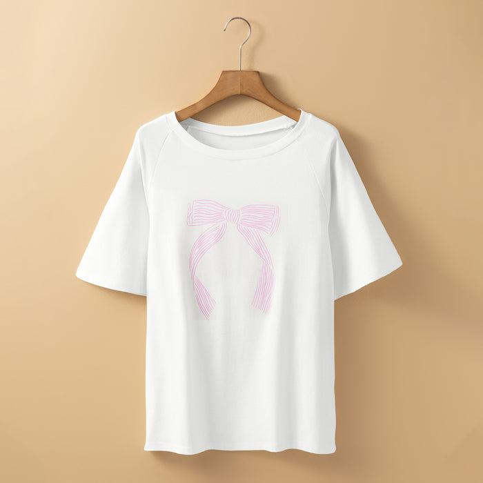 Ensemble deux pièces décontracté à imprimé nœud papillon rose, coupe ample