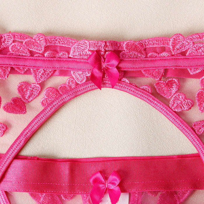 💗 Ensemble Lingerie « Douce Promesse » – Broderie de cœurs rose fuchsia