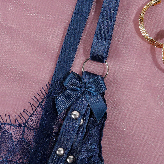 💙 Ensemble Lingerie « Nuit Étoilée » – Dentelle bleu nuit & détails bijoux