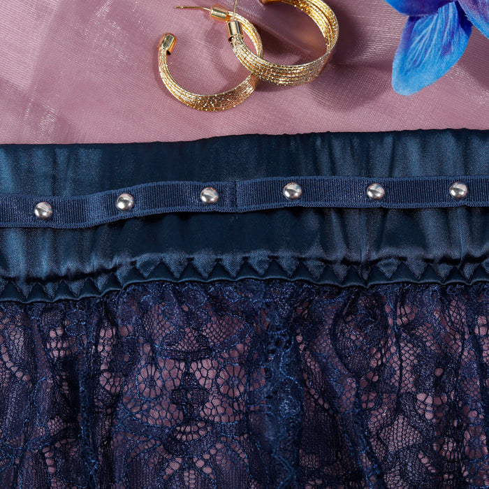 💙 Ensemble Lingerie « Nuit Étoilée » – Dentelle bleu nuit & détails bijoux