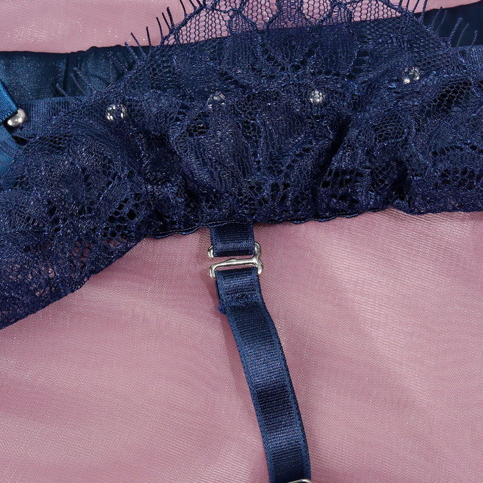 💙 Ensemble Lingerie « Nuit Étoilée » – Dentelle bleu nuit & détails bijoux