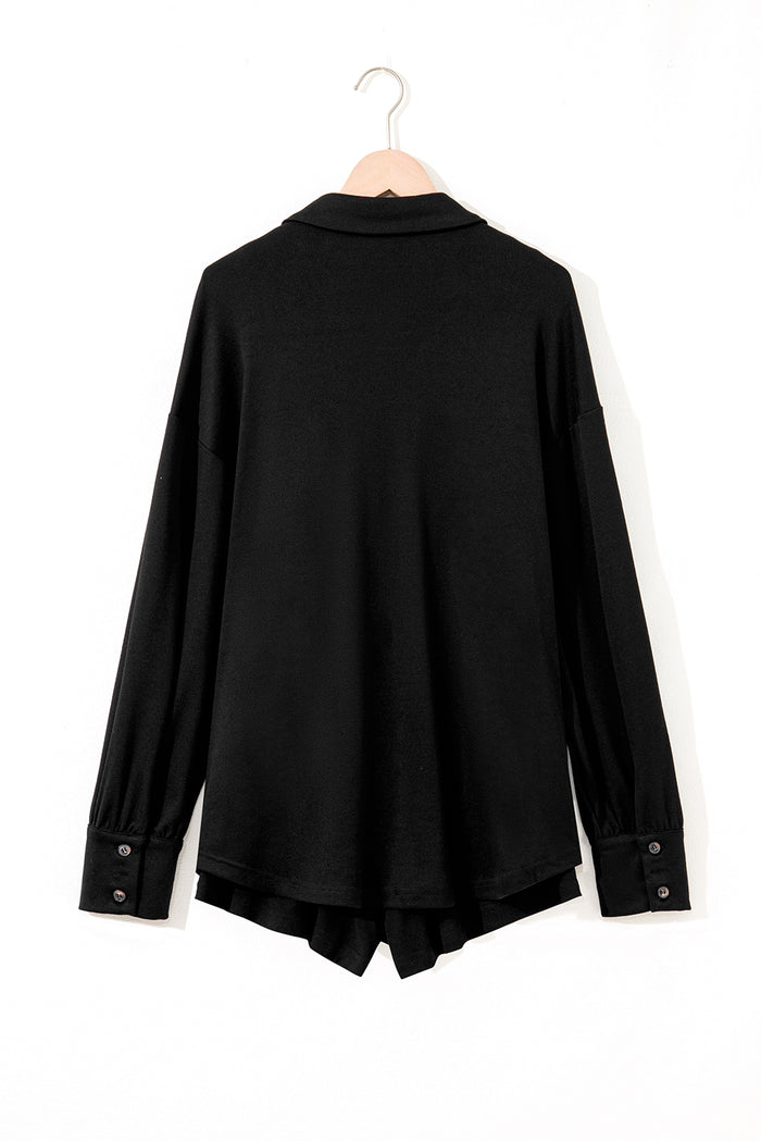 Ensemble lounge noir 3 pièces : débardeur court, short et cardigan