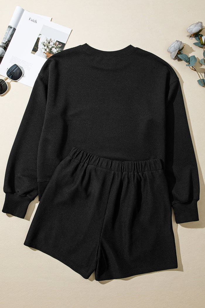 Ensemble pull et short baggy à texture côtelée noire à épaules tombantes