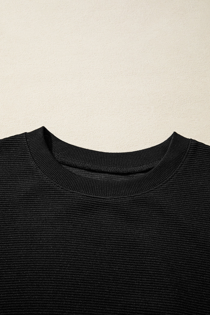 Ensemble pull et short baggy à texture côtelée noire à épaules tombantes