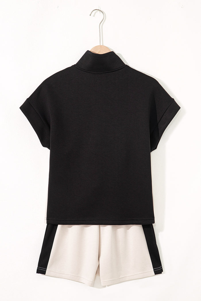 Ensemble t-shirt et short à col montant zippé contrasté noir