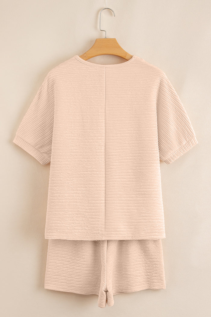 Ensemble t-shirt et short texturé à col en V abricot