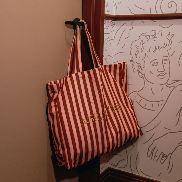 F&F Aesthetic Club Weekend Bag - Burgundy Stripe