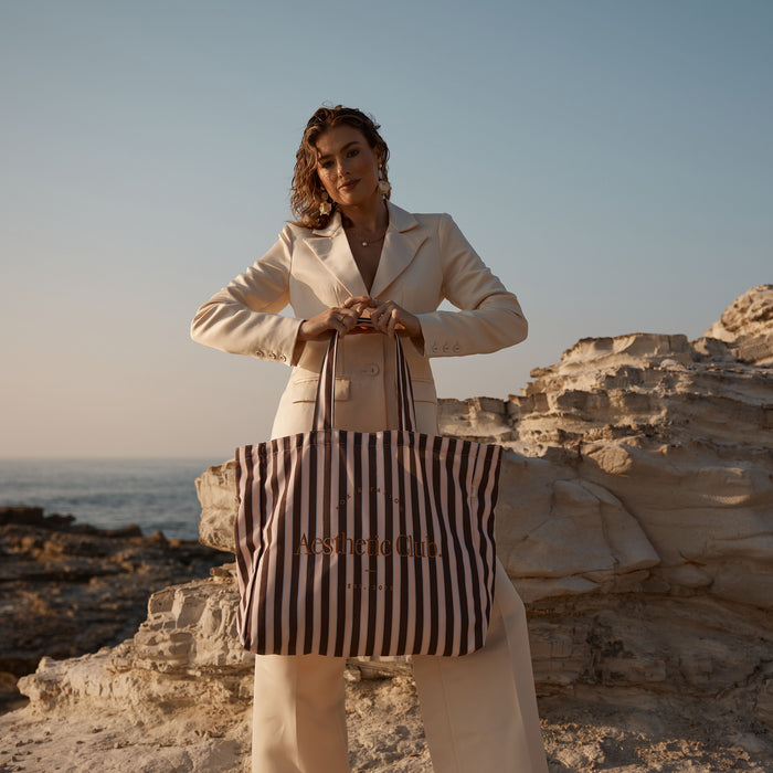 F&F Aesthetic Club Weekend Bag - Chocolate Stripe - PRE-ORDER (OCTOBER)