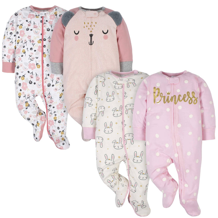 Gerber® 4-Pack Baby Girls Princess & Bear Sleep 'N Play Bundle-Gerber Childrenswear