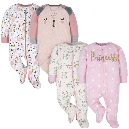 Gerber® 4-Pack Baby Girls Princess & Bear Sleep 'N Play Bundle-Gerber Childrenswear