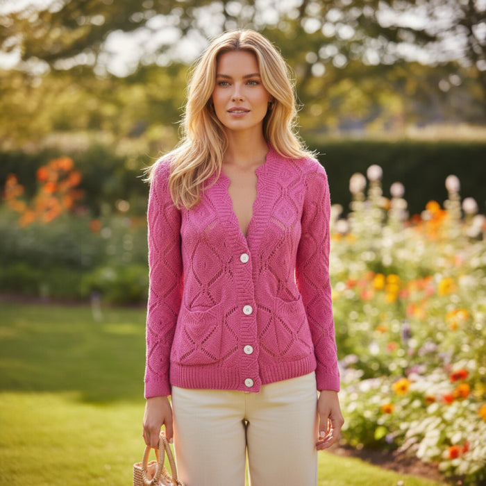 💗 Gilet ajouré rose framboise – ATMOSPHERE