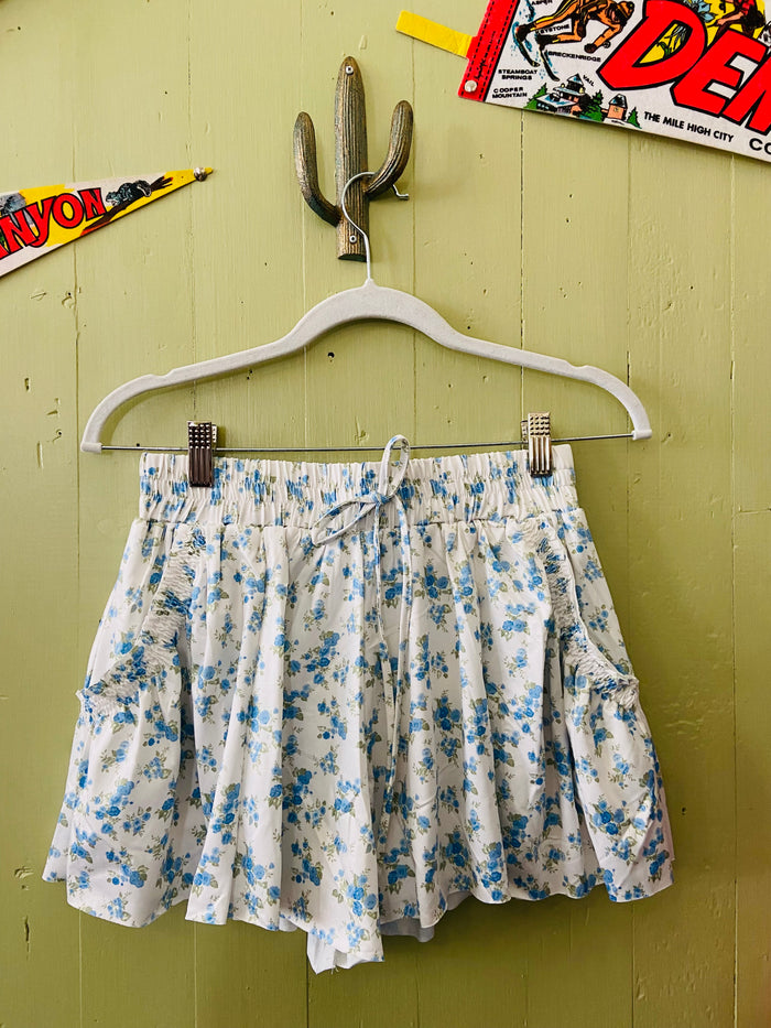 Gloria's Blue & White Floral Shorts - Deer Creek Mercantile