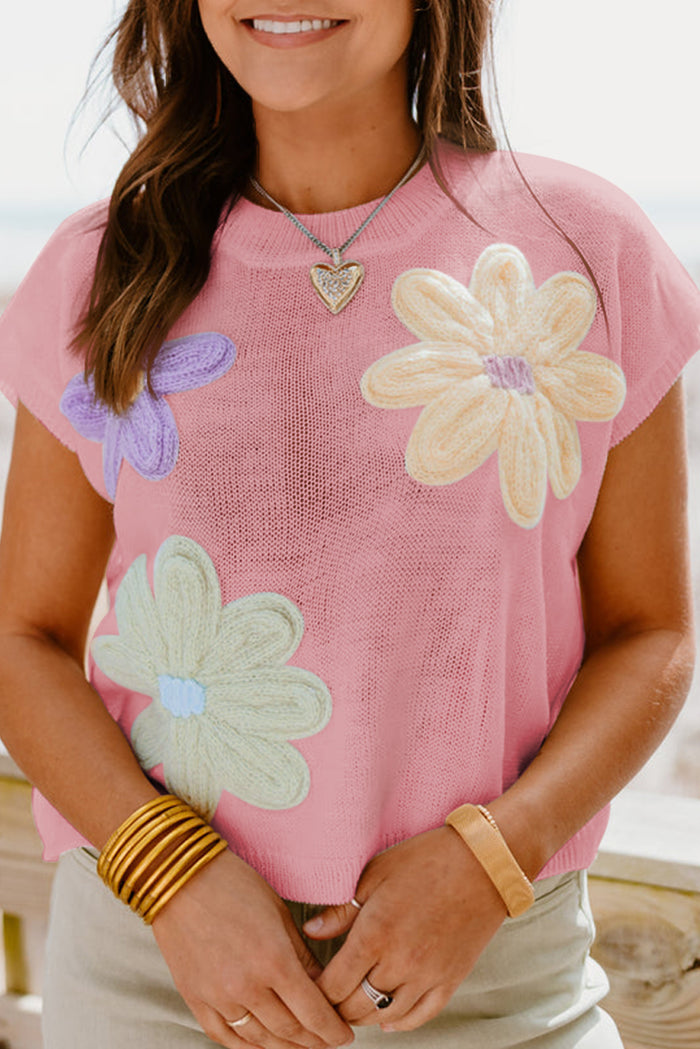Haut pull rose à manches courtes *