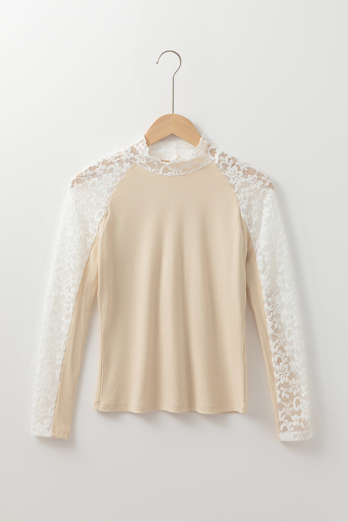 Haut slim beige à manches longues et col haut *
