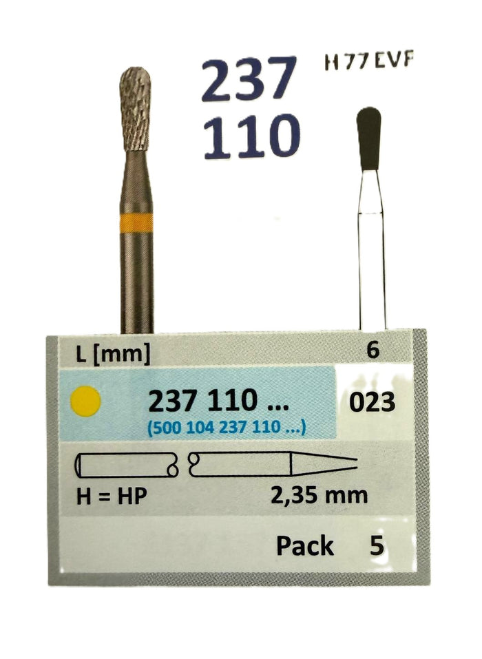 Horico 237 Tungsten Carbide Bur - Tapered Fissure - 2.3mm (Size 023) - HP Lab Shank