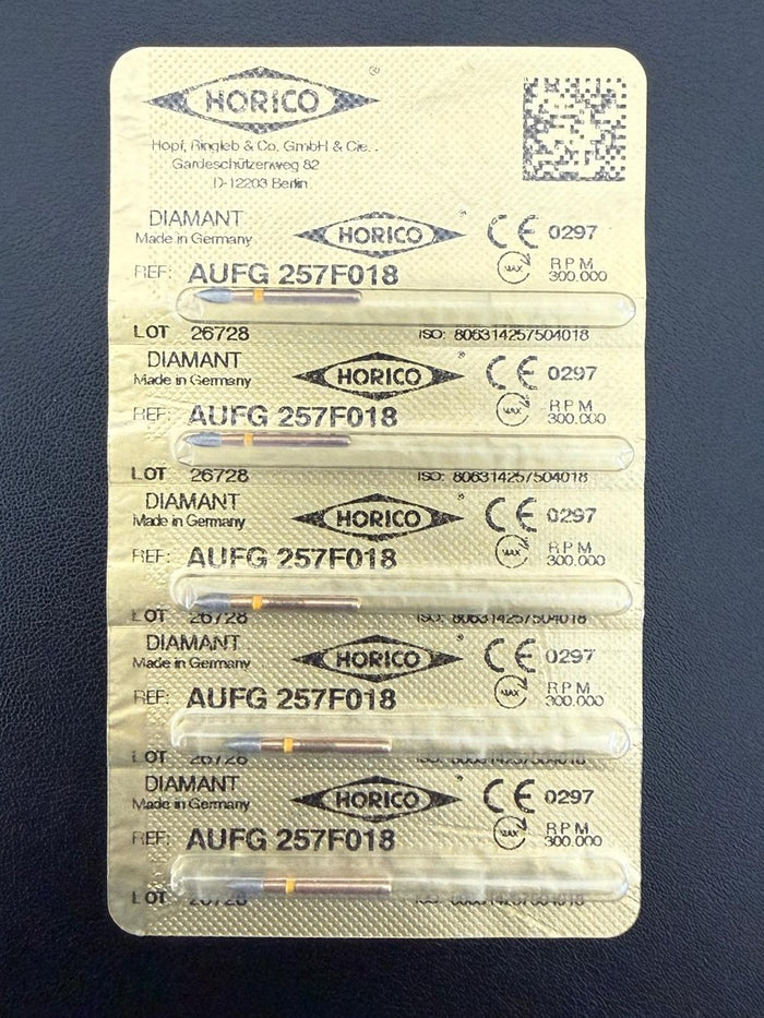 Horico Lion AUFG Gold-Plated Diamond Bur – Flame/Bud Shape – Fine Grit – Size 018 pk of 5