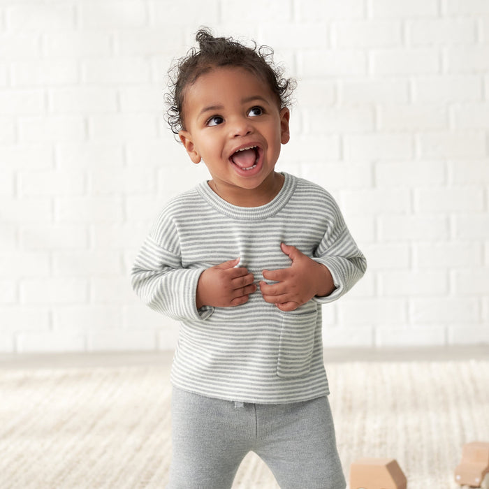Infant & Toddler Boys Gray Heather Striped Sweater with Pocket-Gerber Childrenswear