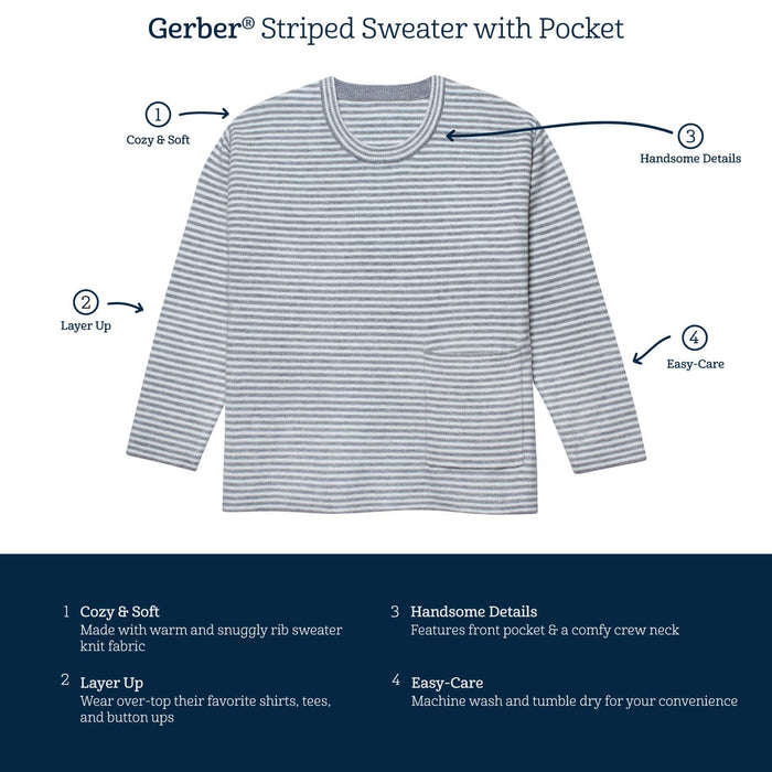 Infant & Toddler Boys Green Striped Sweater with Pocket-Gerber Childrenswear