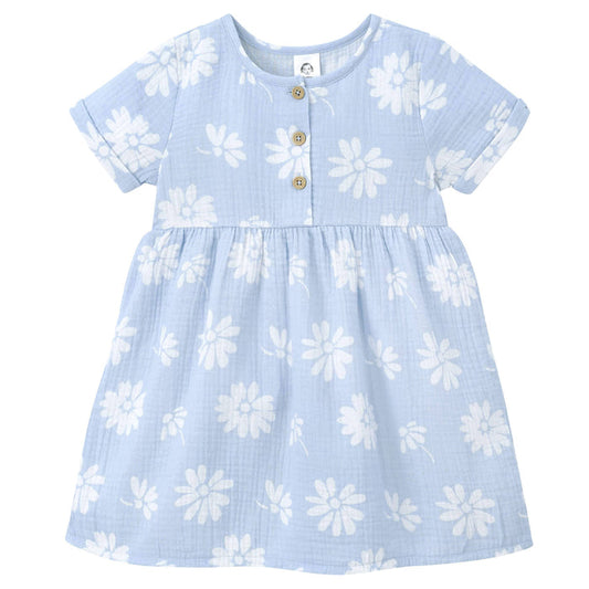 Infant & Toddler Girls Blue Floral Gauze Dress-Gerber Childrenswear
