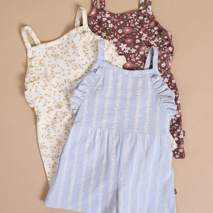 Infant & Toddler Girls Light Blue Mini Flower Stripe Ruffle Romper rompers Modern Moments™ by Gerber®