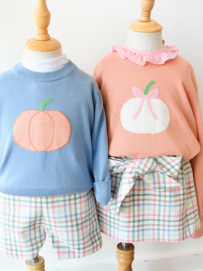 Isabelle's Intarsia Sweater-Sherbet Pumpkin/Bow