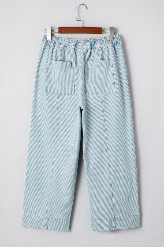 Jean à cordon de taille moyenne à rayures bleu ciel