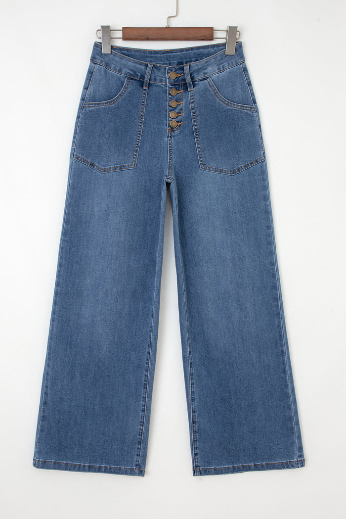 Jean bleu à jambe large avec poches
