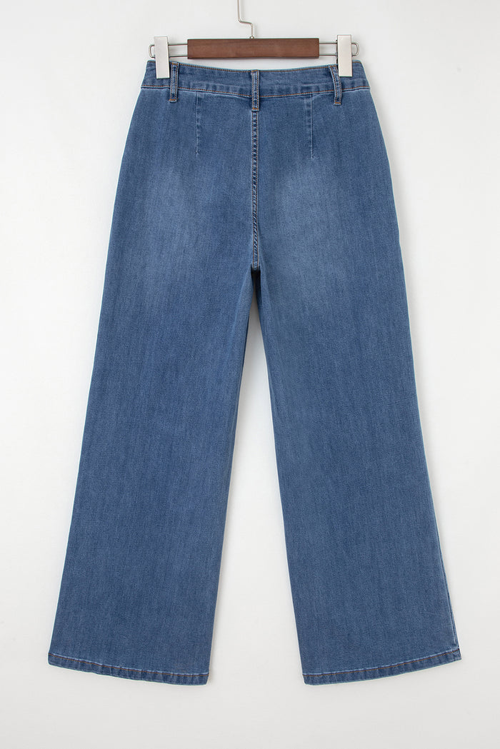 Jean bleu à jambe large avec poches