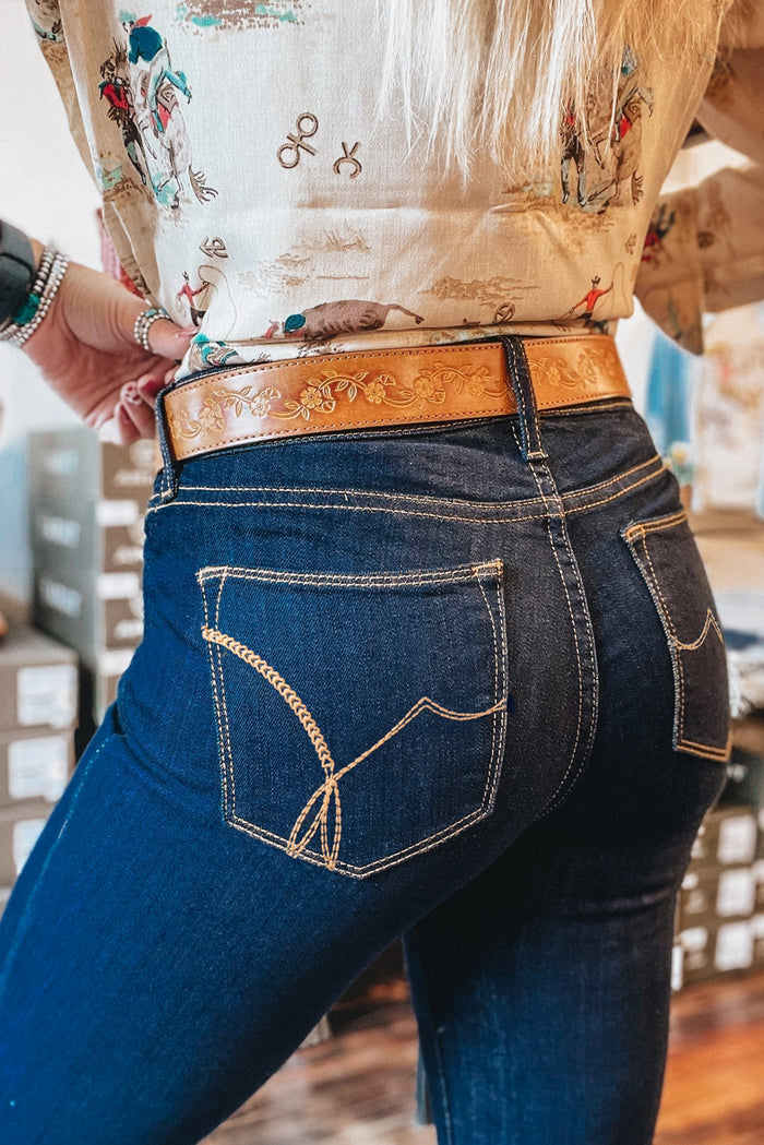 Jean droit bleu marine à couture centrale