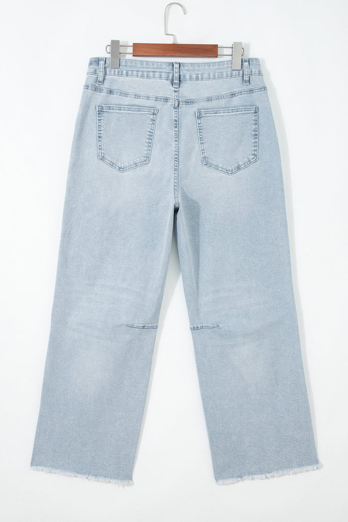 Jean droit court effiloché Beau Blue
