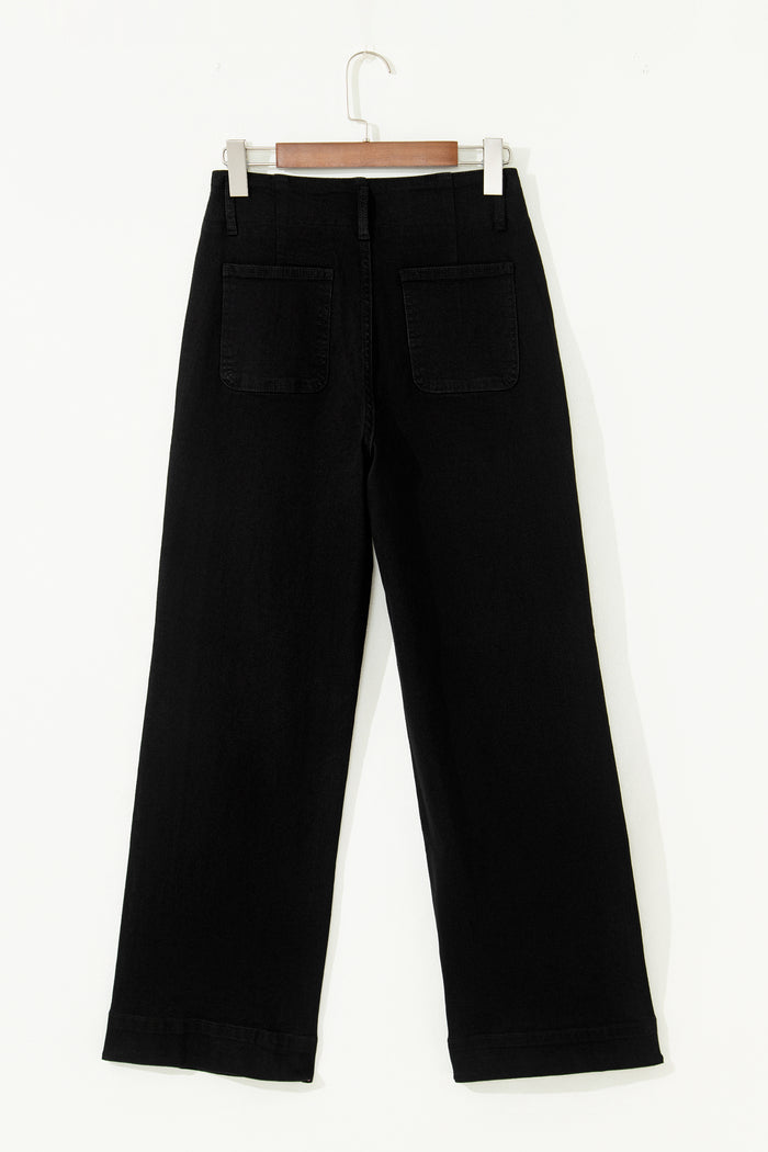 Jean large noir taille haute à 2 boutons