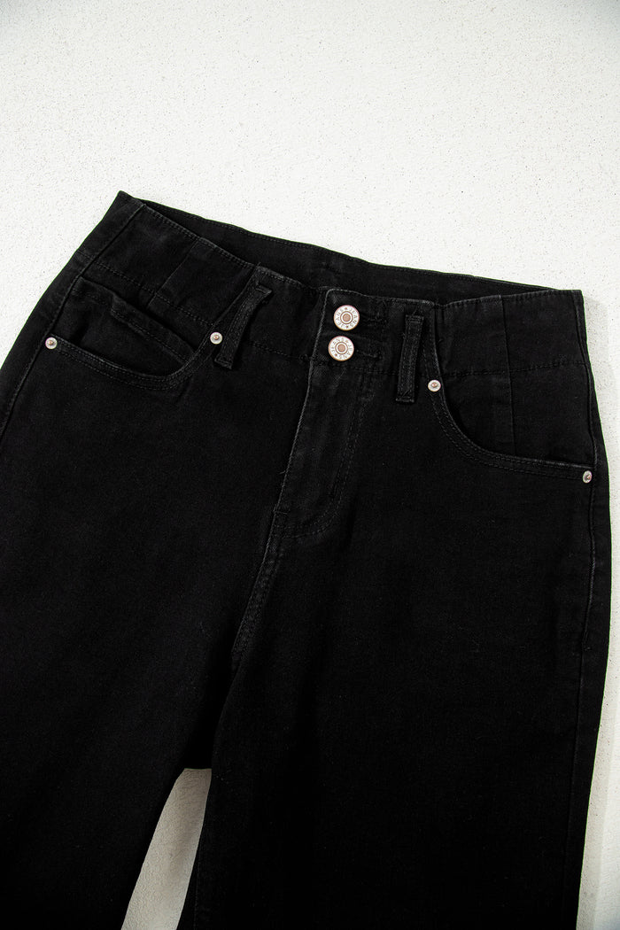 Jean large noir taille haute à 2 boutons