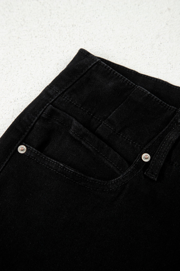 Jean large noir taille haute à 2 boutons
