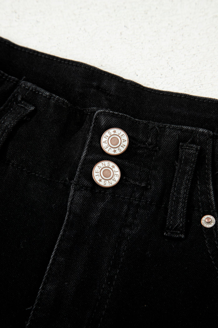Jean large noir taille haute à 2 boutons