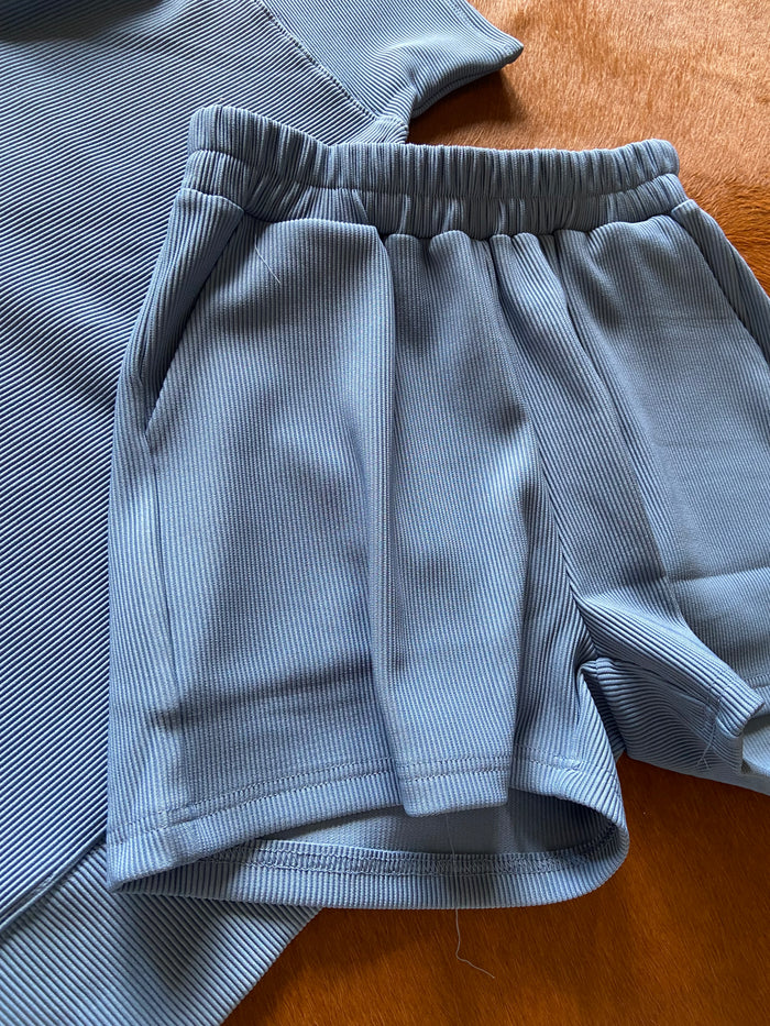 June's Dusty Blue Ribbed Shorts - Deer Creek Mercantile