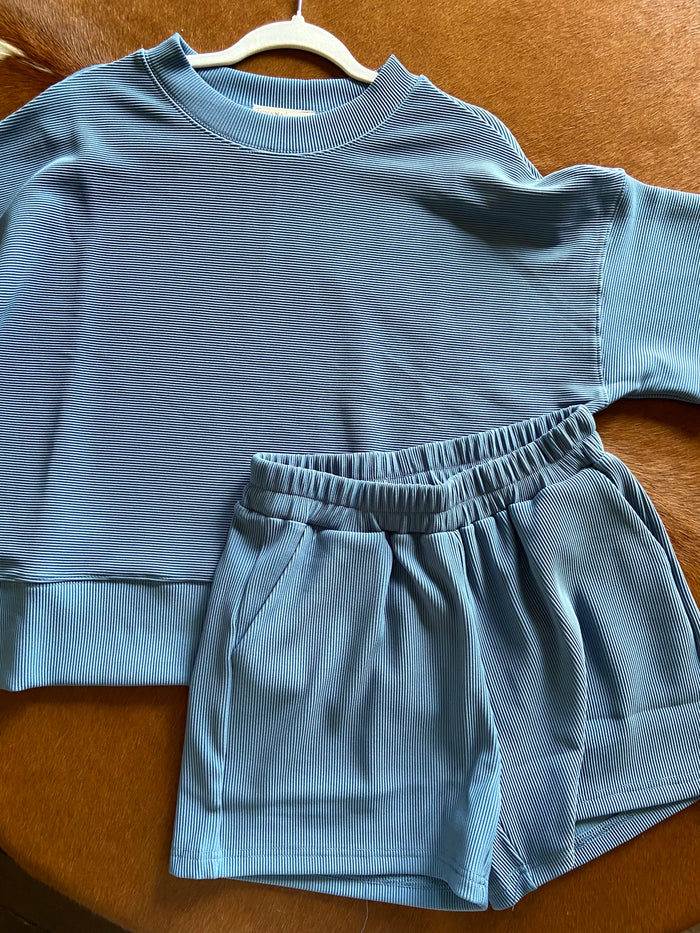 June's Dusty Blue Ribbed Top - Deer Creek Mercantile