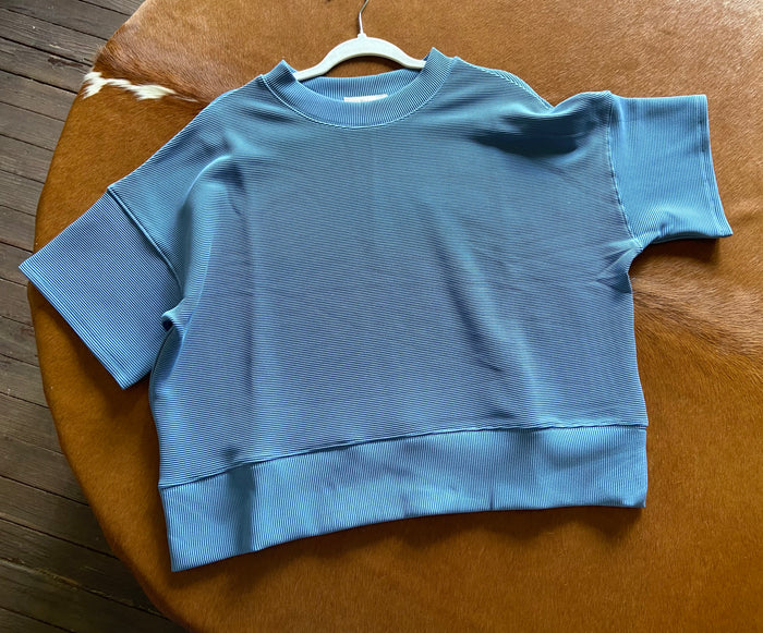 June's Dusty Blue Ribbed Top - Deer Creek Mercantile