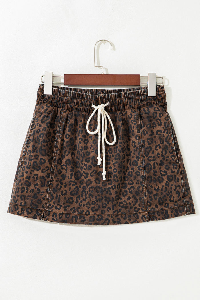 Jupe-short en jean imprimé léopard marron