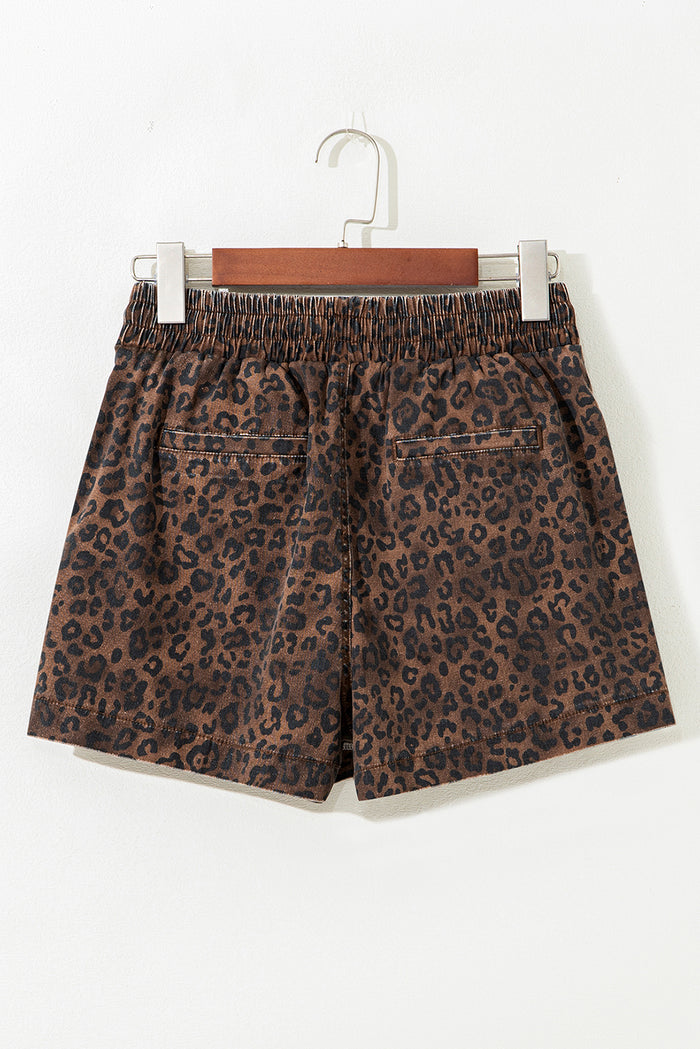 Jupe-short en jean imprimé léopard marron
