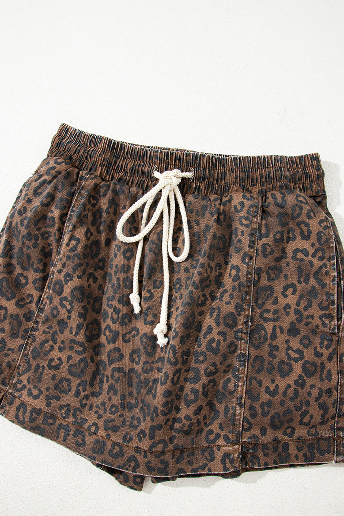 Jupe-short en jean imprimé léopard marron