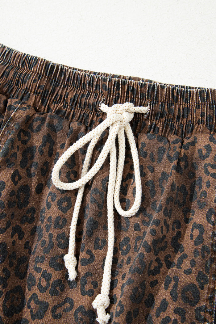 Jupe-short en jean imprimé léopard marron