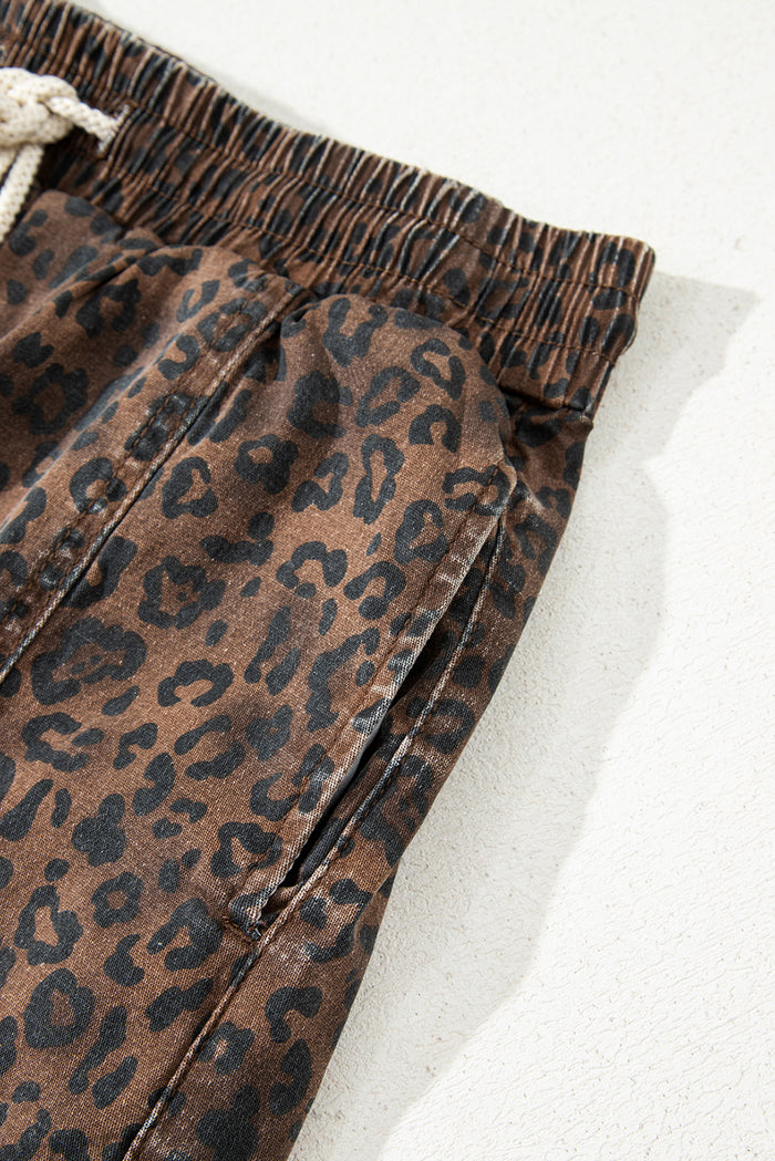 Jupe-short en jean imprimé léopard marron
