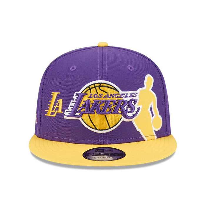 Pictured is this NBA Hardwood Classic All Star Game LA Lakers 9FIFTY Snapback cap in purple. 3